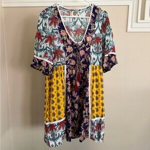 Anthropologie Boho Floral Patchwork V-Neck Women’s Dress